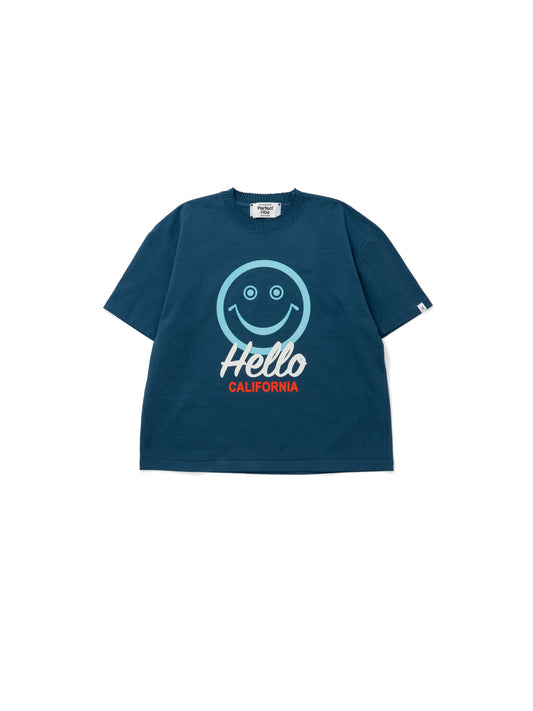【Perfect ribs®︎×A LOVE MOVEMENT】Helllo CALFOLNIA / Basic Short Sleeve T Shirts / Sea Blue(ベーシックショートスリーブティーシャツ/シーブルー)
