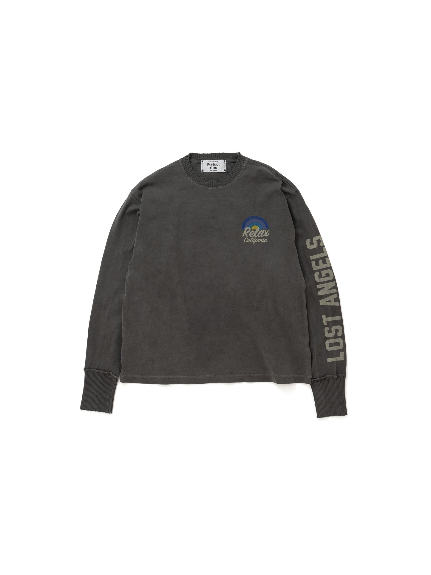 【Perfect ribs®︎×A LOVE MOVEMENT】RELAX LINE / Relax CALFOLNIA / Long Sleeve T Shirts / Fade Black(ロングスリーブティーシャツ/フェードブラック)