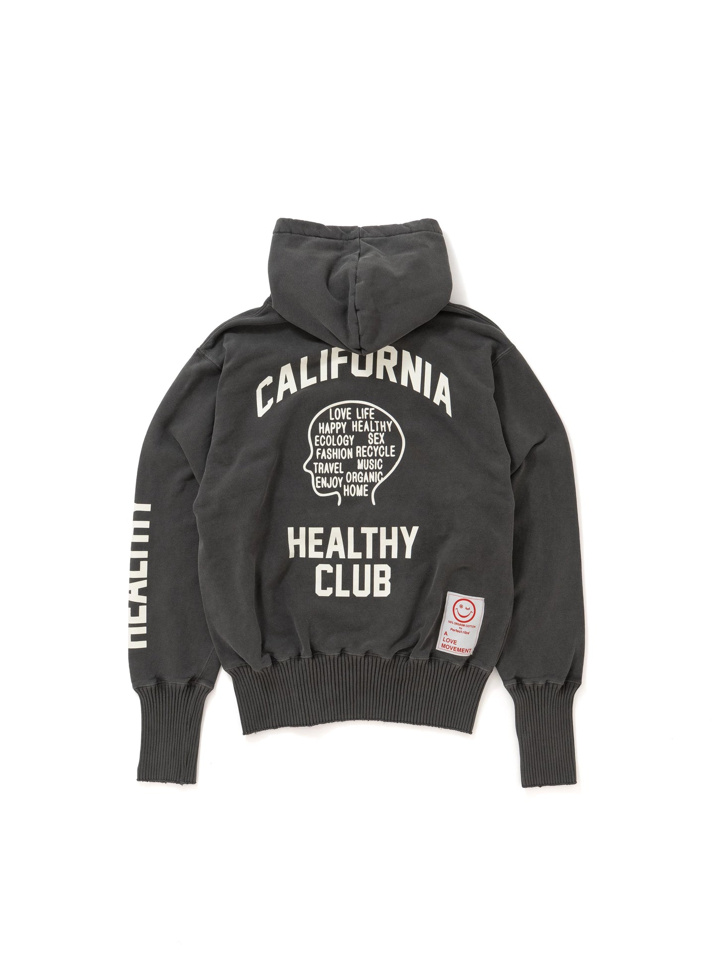 【Perfect ribs®︎×A LOVE MOVEMENT】CALIFORNIA HEALTHY CLUB Basic Hoodie / Fade Black(ベーシック フーディー/フェードブラック)