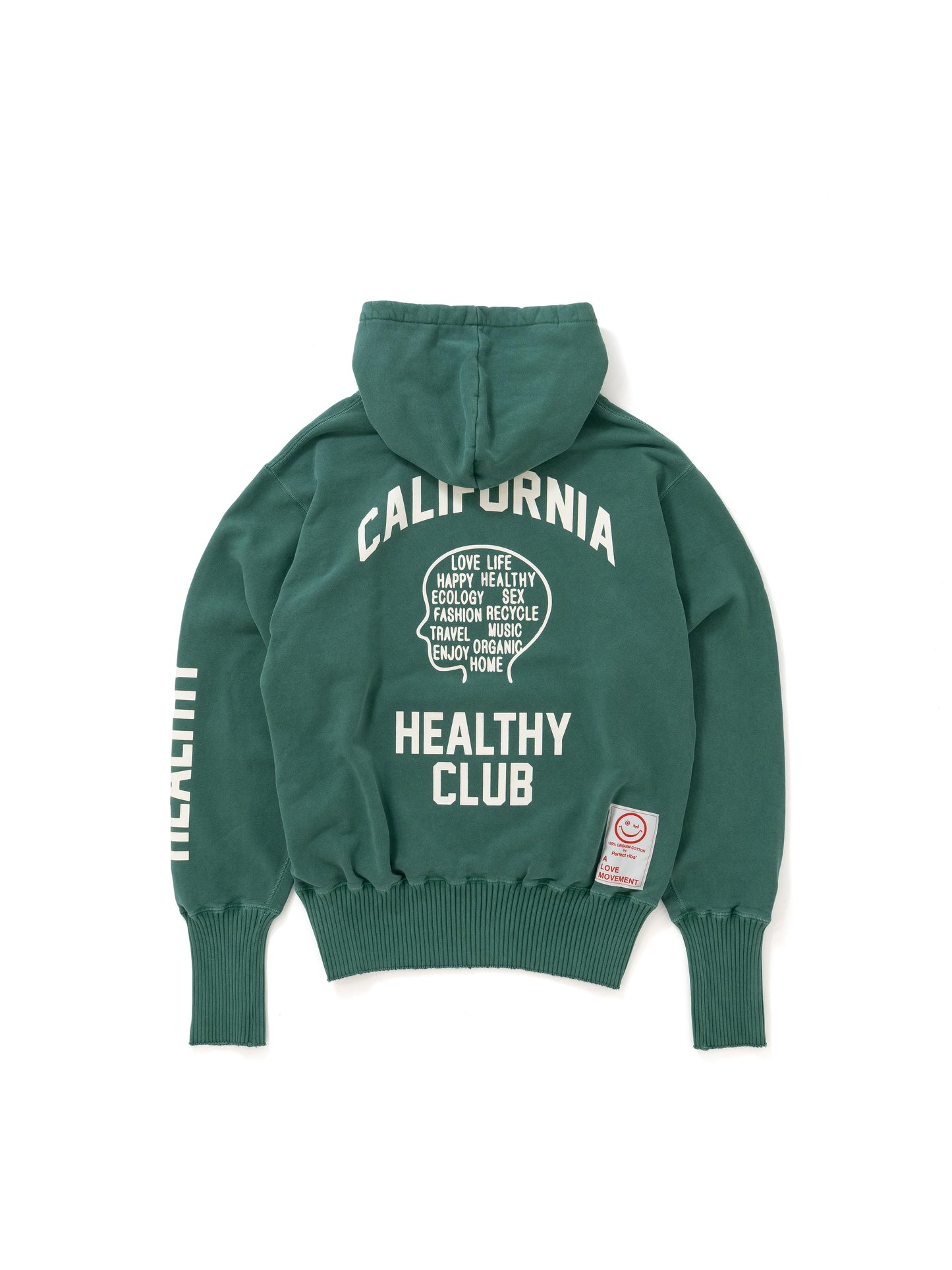 【Perfect ribs®︎×A LOVE MOVEMENT】CALIFORNIA HEALTHY CLUB Basic Hoodie / Fade Green(ベーシック フーディー/フェードグリーン)