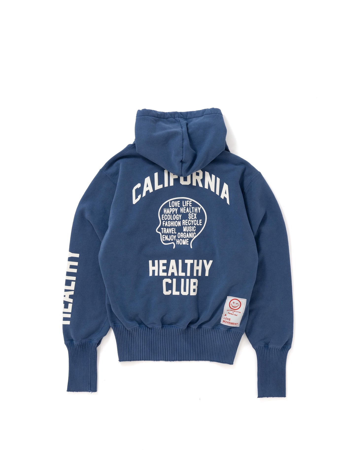 【Perfect ribs®︎×A LOVE MOVEMENT】CALIFORNIA HEALTHY CLUB Basic Hoodie / Fade Navy(ベーシック フーディー/フェードネイビー)