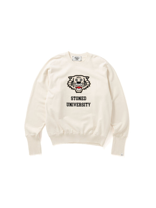 【Perfect ribs®︎×A LOVE MOVEMENT】"Stoned University" Basic Strange Sleeve Crew Neck Sweat Shirts / Ivory(ベーシック ストロングスリーブ クルーネックスウェットシャツ/アイボリー)