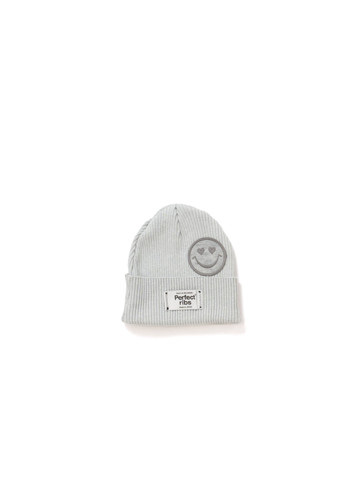 【Perfect ribs®︎×A LOVE MOVEMENT】"LOVE Smile Patch" Basic Rib Beanie Cap / Heather Gray(ベーシック リブビーニーキャップ/ヘザーグレー)