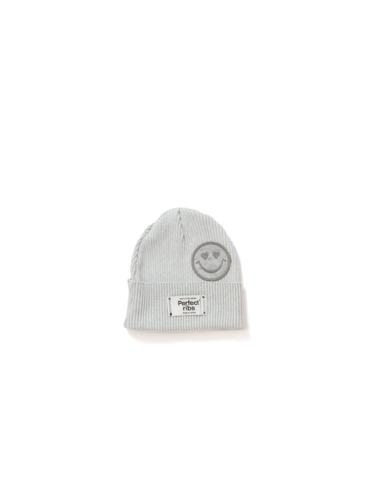 【Perfect ribs®︎×A LOVE MOVEMENT】"LOVE Smile Patch" Basic Rib Beanie Cap / Heather Gray(ベーシック リブビーニーキャップ/ヘザーグレー)