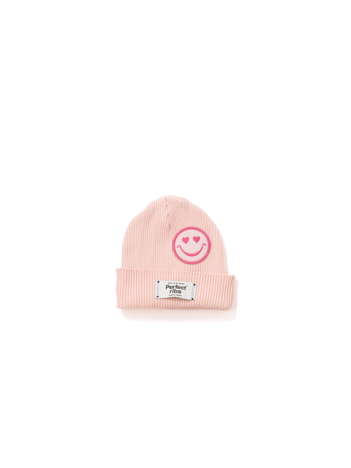 【Perfect ribs®︎×A LOVE MOVEMENT】"LOVE Smile Patch" Basic Rib Beanie Cap / Pink(ベーシック リブビーニーキャップ/ピンク)