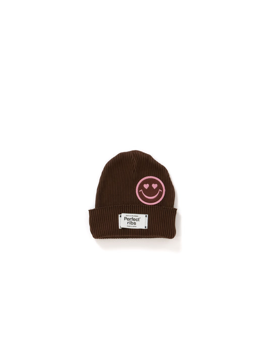 【Perfect ribs®︎×A LOVE MOVEMENT】"LOVE Smile Patch" Basic Rib Beanie Cap / Brown(ベーシック リブビーニーキャップ/ブラウン)