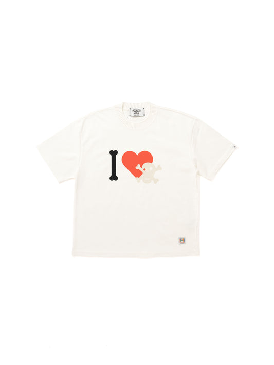 【Perfect ribs®︎ × HAROSHI】"BONE LOVE SKULL" Basic Short Sleeve T Shirt  / White(ベーシックショートスリーブティーシャツ/ホワイト)