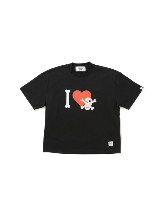 【Perfect ribs®︎ × HAROSHI】"BONE LOVE SKULL" Basic Short Sleeve T Shirt / Black(ベーシックショートスリーブティーシャツ/ブラック)