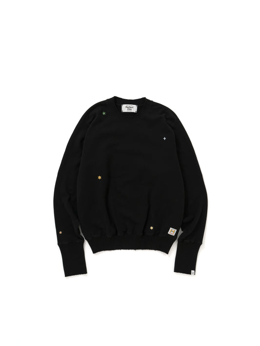 【Perfect ribs®︎ × HAROSHI】Basic Strange Sleeve Crew Neck Sweat Shirts / Black(ベーシック ストレンジスリーブ クルーネックスウェットシャツ/ブラック)