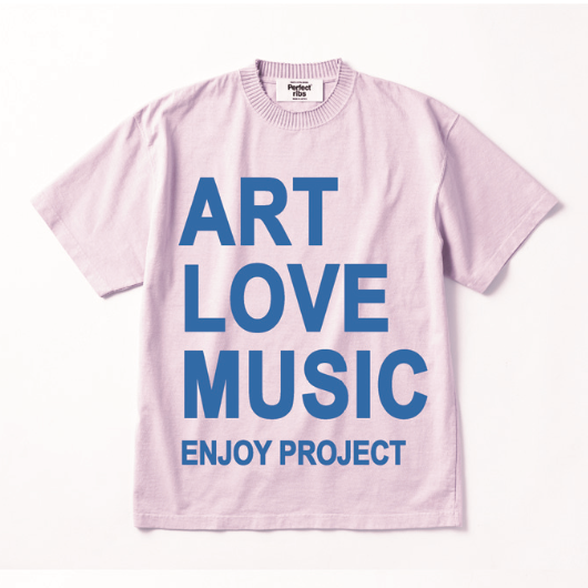 【Perfect ribs×A LOVE MOVEMENT】 "ART LOVE MUSIC" Basic Short Sleeve T Shirt / Light Pink×Bright Blue (ベーシック ショートスリーブ ティーシャツ/ライトピンク×ブライトブルー)