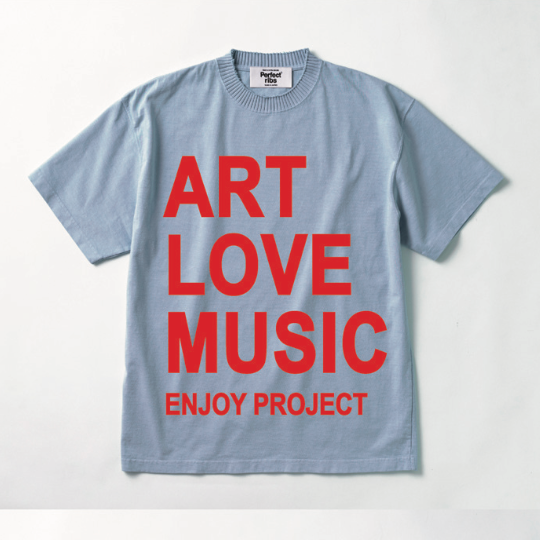 【Perfect ribs×A LOVE MOVEMENT】 "ART LOVE MUSIC" Basic Short Sleeve T Shirt / Light Blue×Red (ベーシック ショートスリーブ ティーシャツ/ライトブルー×レッド)