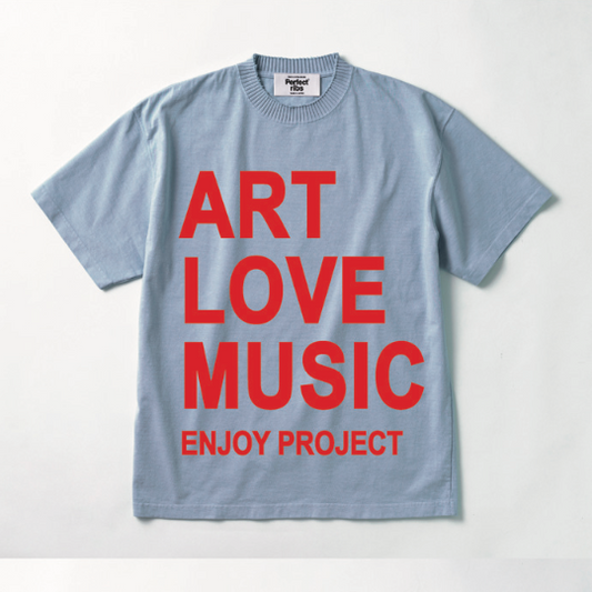 【Perfect ribs×A LOVE MOVEMENT】 "ART LOVE MUSIC" Basic Short Sleeve T Shirt / Light Blue×Red (ベーシック ショートスリーブ ティーシャツ/ライトブルー×レッド)