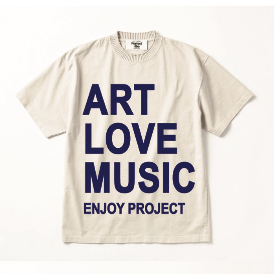 【Perfect ribs×A LOVE MOVEMENT】 "ART LOVE MUSIC" Basic Short Sleeve T Shirt / Oatmeal×Ink Blue (ベーシック ショートスリーブ ティーシャツ/オートミール×インクブルー)