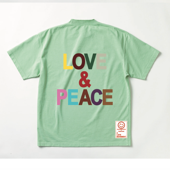 【Perfect ribs×A LOVE MOVEMENT】"LOVE&PEACE" Basic Short Sleeve T Shirt / Light Green (ベーシック ショートスリーブ ティーシャツ/ライトグリーン)