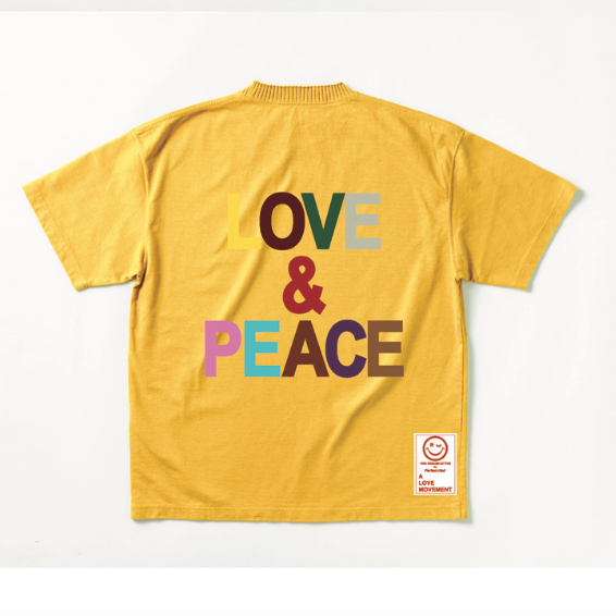 【Perfect ribs×A LOVE MOVEMENT】"LOVE&PEACE" Basic Short Sleeve T Shirt / Yellow (ベーシック ショートスリーブ ティーシャツ/イエロー)