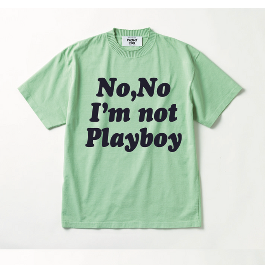 【Perfect ribs×A LOVE MOVEMENT】"No No I’ m not Playboy" Basic Short Sleeve T Shirt / Light Green×Ink Blue (ベーシック ショートスリーブ ティーシャツ/ライトグリーン×インクブルー)