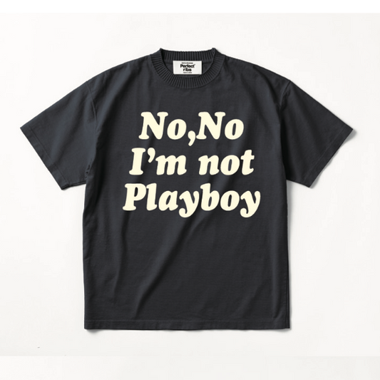 【Perfect ribs×A LOVE MOVEMENT】"No No I’ m not Playboy" Basic Short Sleeve T Shirt / Vintage Black×Soft Pearl (ベーシック ショートスリーブ ティーシャツ/ヴィンテージブラック×ソフトパール)