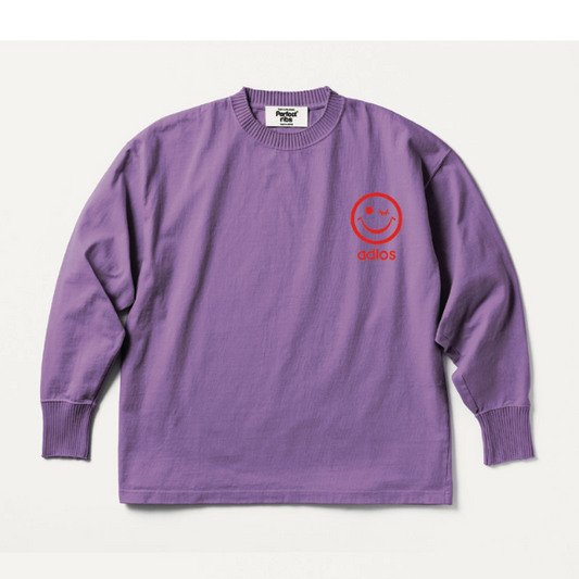 【Perfect ribs×A LOVE MOVEMENT】"SMILE DON’ T WORRY" Basic Long Sleeve T Shirt / Purple×Red (ベーシック ロングスリーブ ティーシャツ/パープル×レッド)