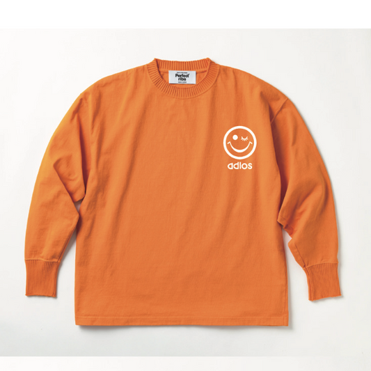 【Perfect ribs×A LOVE MOVEMENT】"SMILE DON’ T WORRY" Basic Long Sleeve T Shirt / Orange×White (ベーシック ロングスリーブ ティーシャツ/オレンジ×ホワイト)