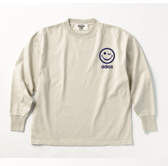 【Perfect ribs×A LOVE MOVEMENT】"SMILE DON’ T WORRY" Basic Long Sleeve T Shirt / Oatmeal×Navy Blue (ベーシック ロングスリーブ ティーシャツ/オートミール×ネイビーブルー)