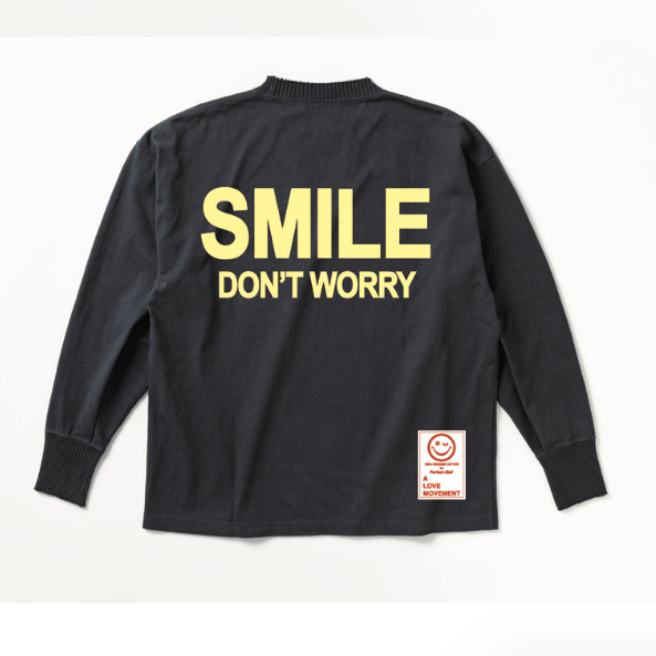 【Perfect ribs×A LOVE MOVEMENT】"SMILE DON’ T WORRY" Basic Long Sleeve T Shirt / Vintage Black×Lemon Yellow (ベーシック ロングスリーブ ティーシャツ/ヴィンテージブラック×レモンイエロー)