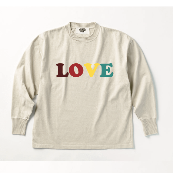 【Perfect ribs×A LOVE MOVEMENT】"LOVE" Basic Long Sleeve T Shirt / Oatmeal (ベーシック ロングスリーブ ティーシャツ/オートミール)