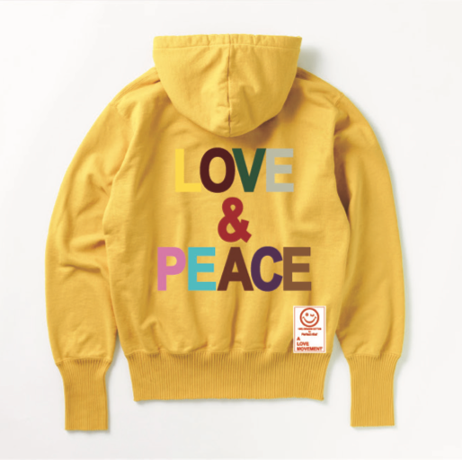 【Perfect ribs×A LOVE MOVEMENT】"LOVE&PEACE" Basic Hoodie / Yellow (ベーシック フーディー/イエロー)