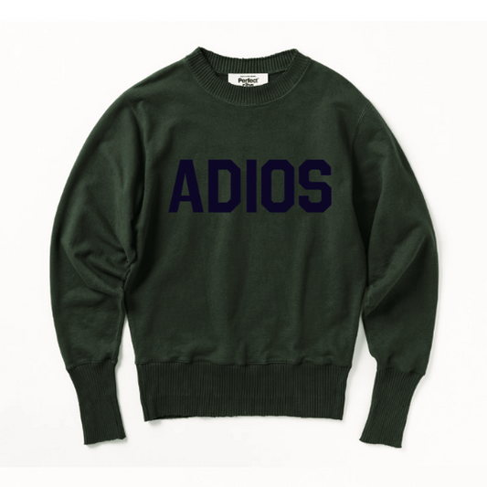 【Perfect ribs×A LOVE MOVEMENT】"ADIOS,HAPPY EXPLORE" Basic Crew Neck Sweat Shirt / Vintage Green×Ink Blue (ベーシック クルーネック スウェット/ヴィンテージグリーン×インクブルー)