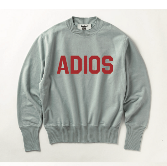 【Perfect ribs×A LOVE MOVEMENT】"ADIOS,HAPPY EXPLORE" Basic Crew Neck Sweat Shirt / Gray×Red (ベーシック クルーネック スウェット/グレー×レッド)