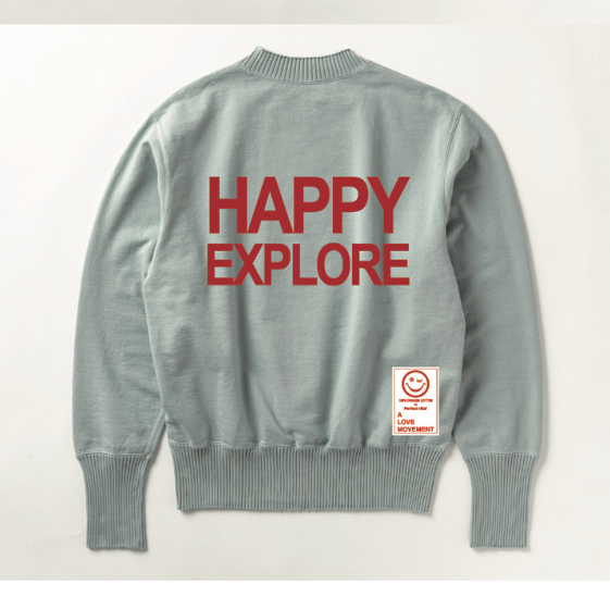 【Perfect ribs×A LOVE MOVEMENT】"ADIOS,HAPPY EXPLORE" Basic Crew Neck Sweat Shirt / Gray×Red (ベーシック クルーネック スウェット/グレー×レッド)