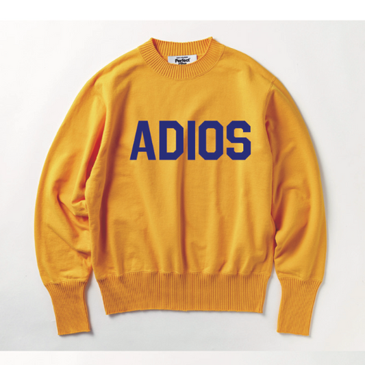 【Perfect ribs×A LOVE MOVEMENT】"ADIOS,HAPPY EXPLORE" Basic Crew Neck Sweat Shirt / Yellow×Royal Blue (ベーシック クルーネック スウェット/イエロー×ロイヤルブルー)