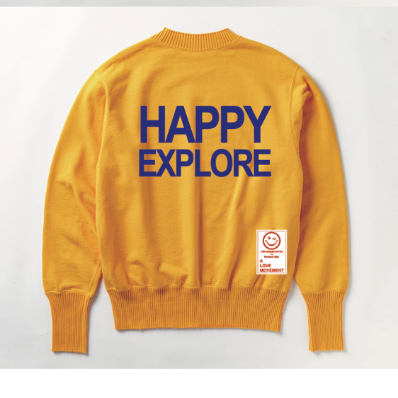 【Perfect ribs×A LOVE MOVEMENT】"ADIOS,HAPPY EXPLORE" Basic Crew Neck Sweat Shirt / Yellow×Royal Blue (ベーシック クルーネック スウェット/イエロー×ロイヤルブルー)