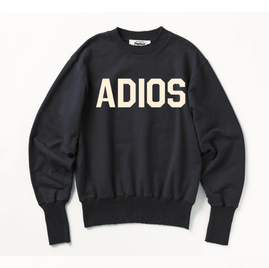 【Perfect ribs×A LOVE MOVEMENT】"ADIOS,HAPPY EXPLORE" Basic Crew Neck Sweat Shirt / Vintage Black×Soft Pearl (ベーシック クルーネック スウェット/ヴィンテージブラック×ソフトパール)